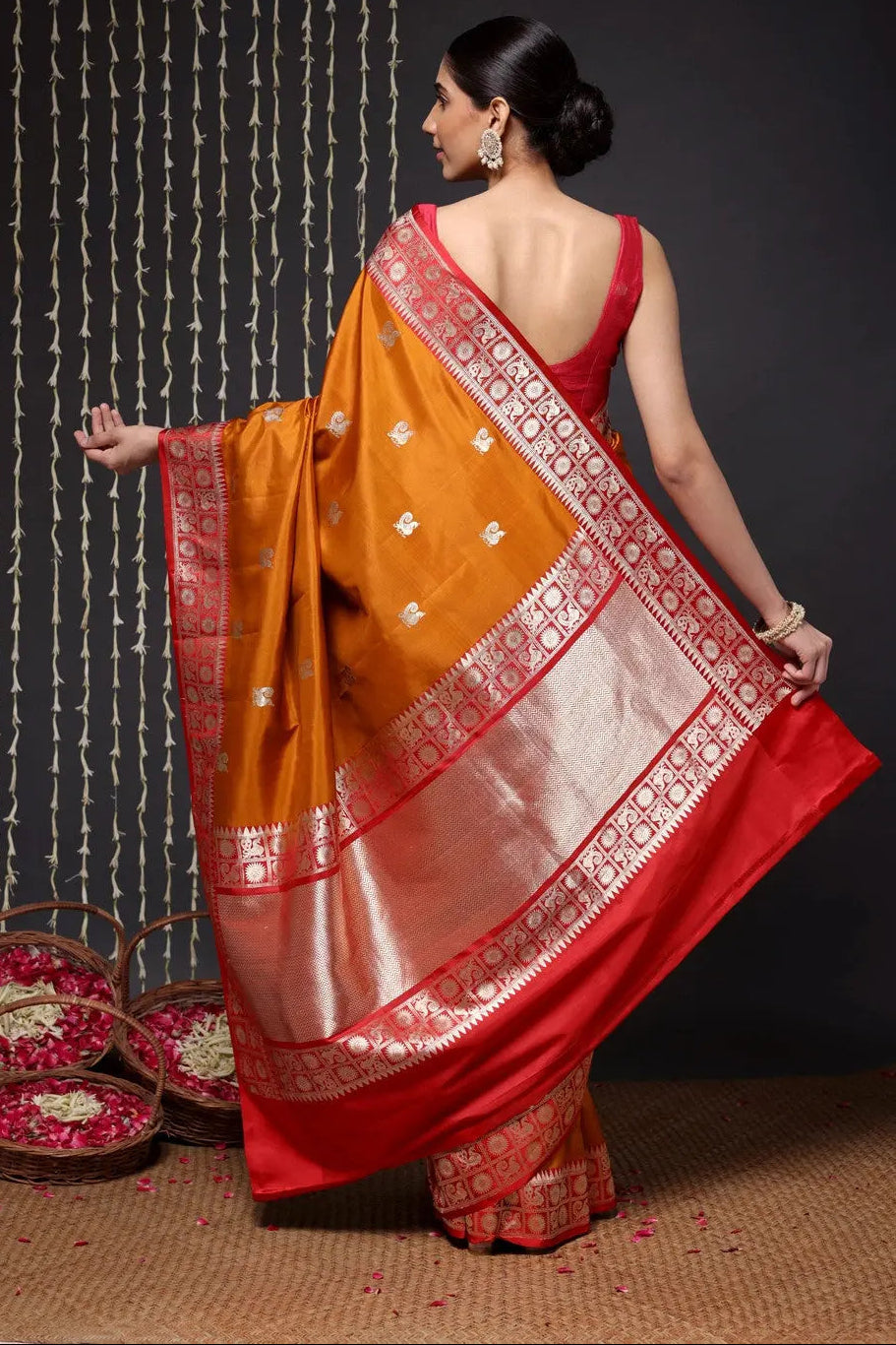 Handloom Mustard Banarasi Kanchi Pure Silk Saree | SILK MARK CERTIFIED | SHOBITAM
