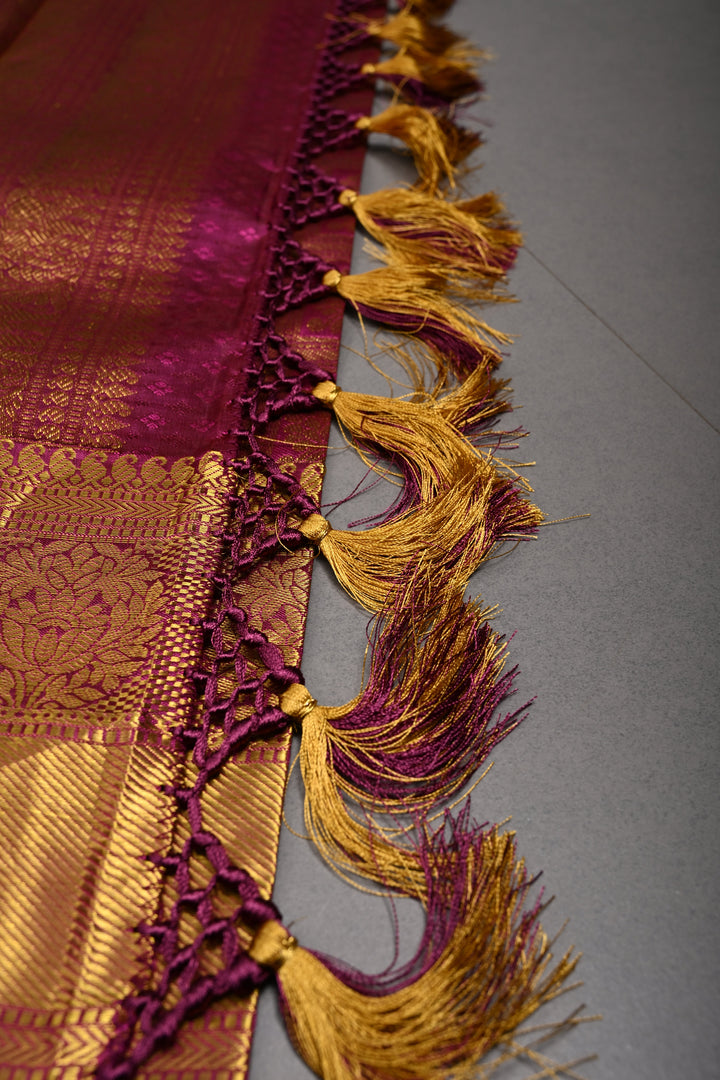 Magenta-Vadamalli Kanjivaram Silk saree with Patola Zari Brocade and Zari Border | SILK MARK CERTIFIED | SHOBITAM