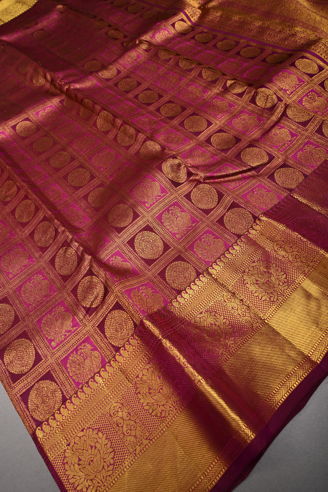 Magenta-Vadamalli Kanjivaram Silk saree with Patola Zari Brocade and Zari Border | SILK MARK CERTIFIED | SHOBITAM