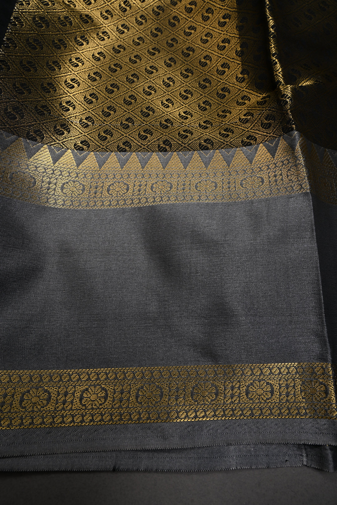 Black Kanjivaram Semi Silk Saree with Vertical Stripes and Rettaipet Zari Border  | SHOBITAM