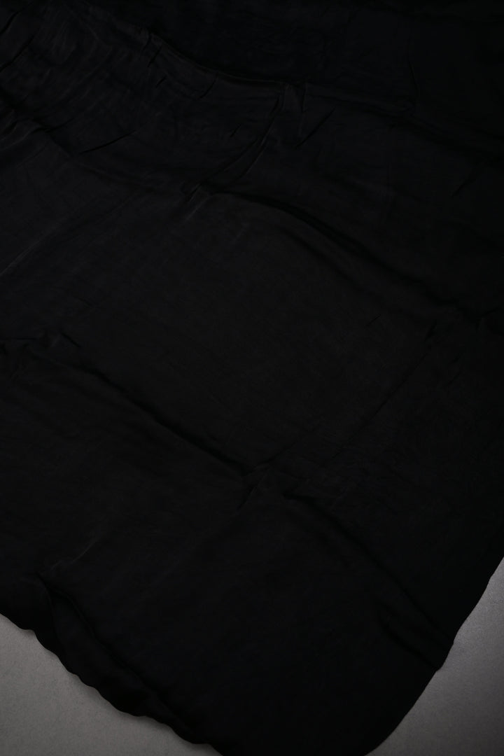 Black Borderless Modal Silk Saree with Lagda Patta Crushed Tissue Pallu | SHOBITAM