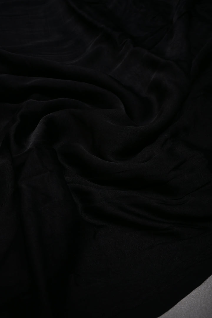 Black Borderless Modal Silk Saree with Lagda Patta Crushed Tissue Pallu | SHOBITAM