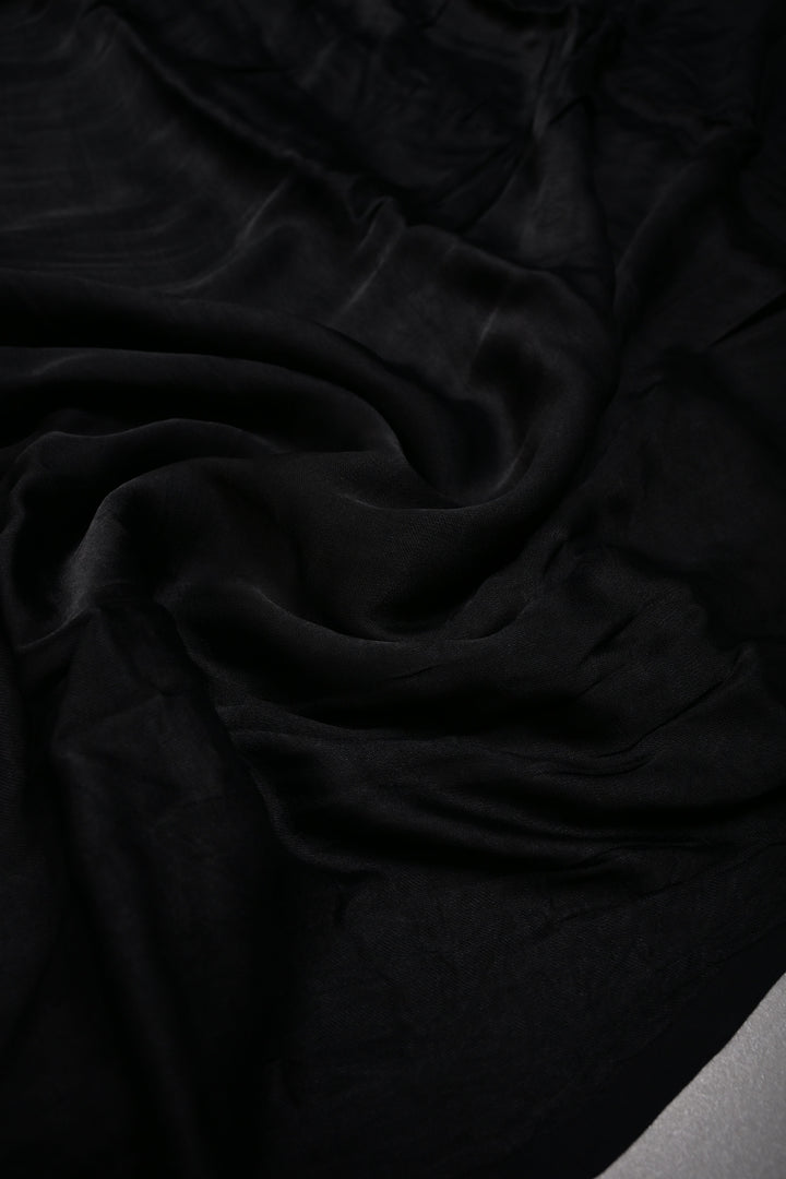 Black Borderless Modal Silk Saree with Lagda Patta Crushed Tissue Pallu | SHOBITAM