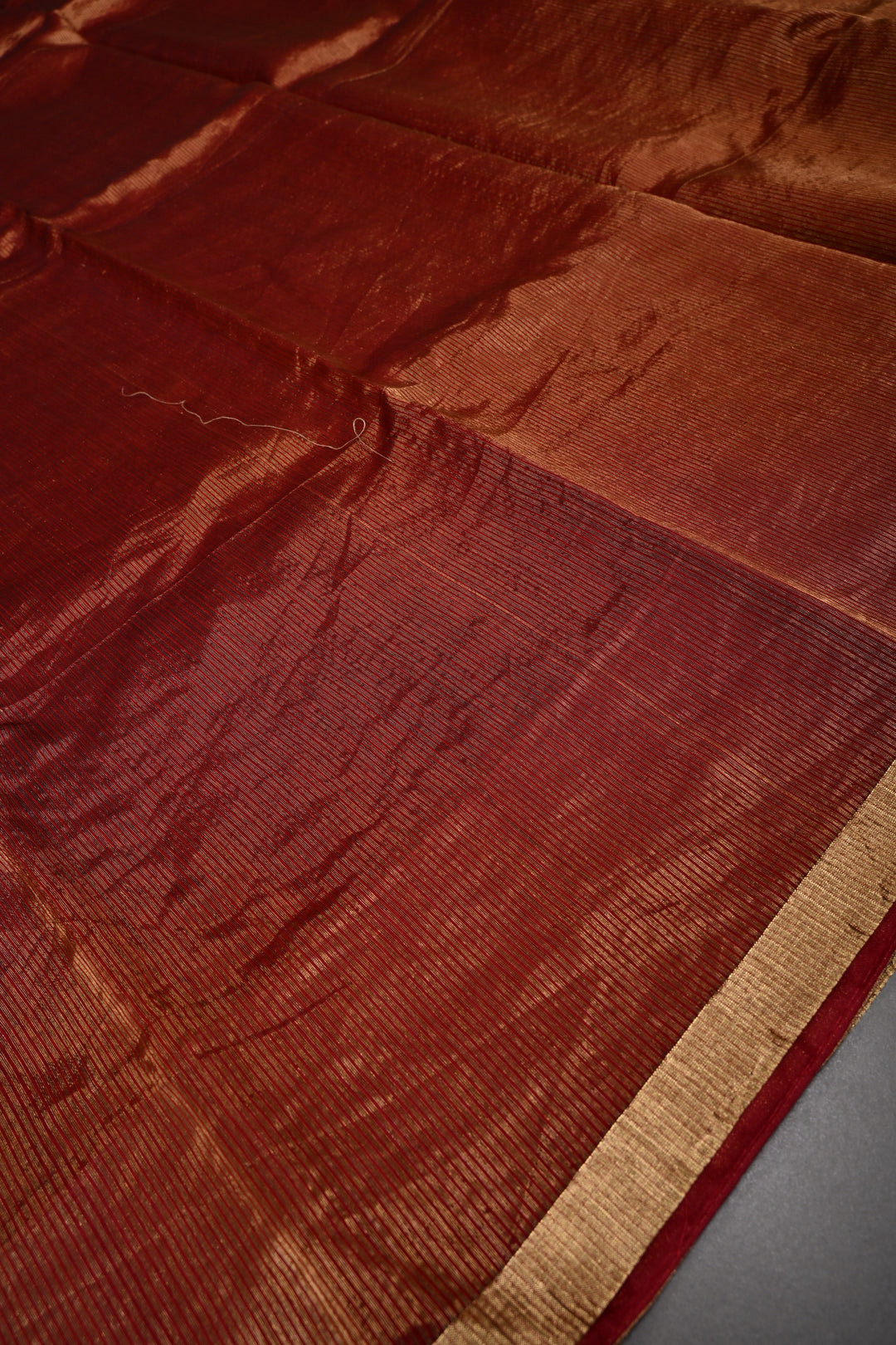 Brick Red Tissue Stripes Maheshwari Silk Cotton Saree and Minimal Zari Border | SHOBITAM (Copy)