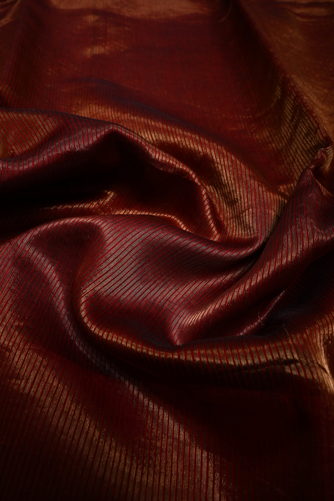 Brick Red Tissue Stripes Maheshwari Silk Cotton Saree and Minimal Zari Border | SHOBITAM (Copy)