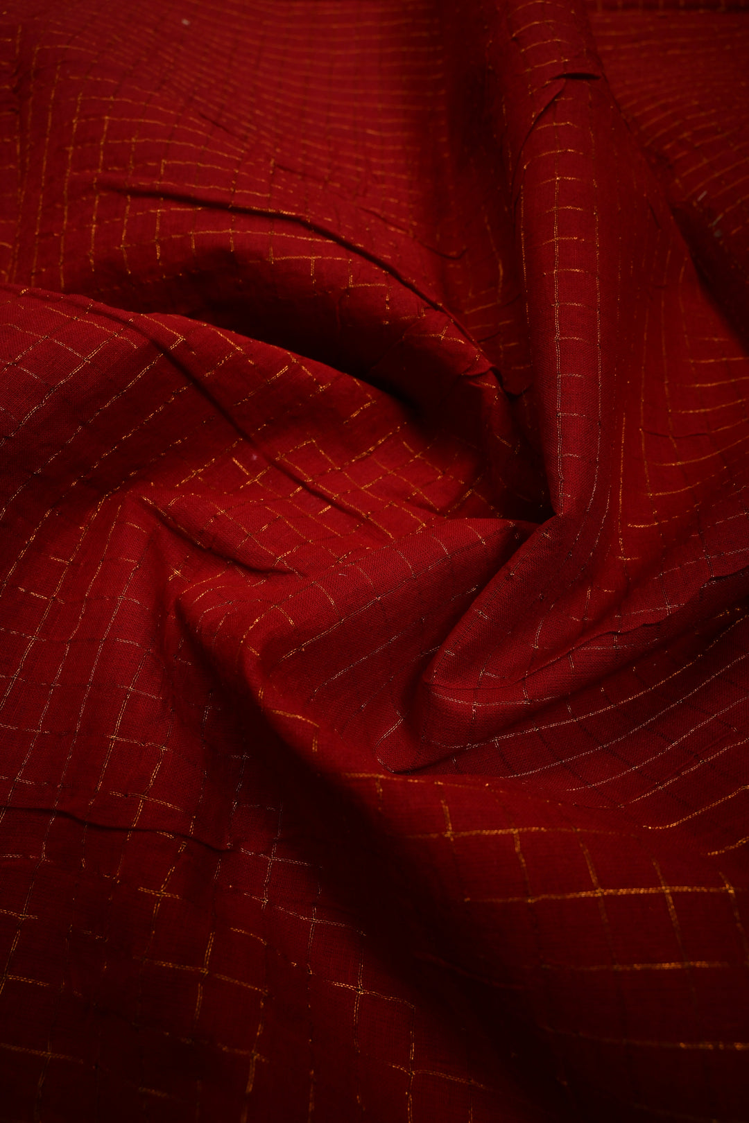 Maroon Madurai Cotton Saree with Zari Checks and Contrast Zari Borders, No Blouse Piece | SHOBITAM