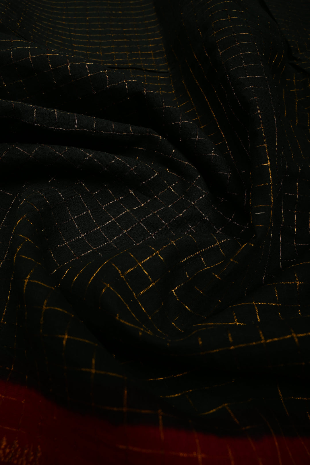 Black Madurai Cotton Saree with Zari Checks and Contrast Zari Borders, No Blouse Piece | SHOBITAM