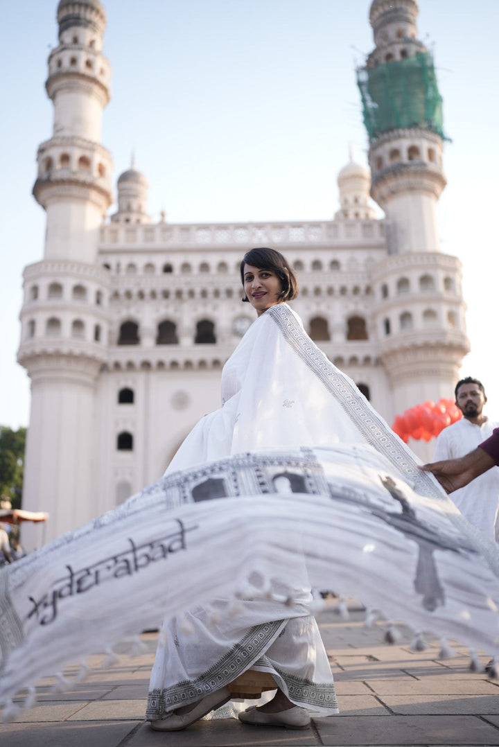 My City, My Saree - HYDERABAD :Designer Hand Painted Cotton Saree  | SHOBITAM