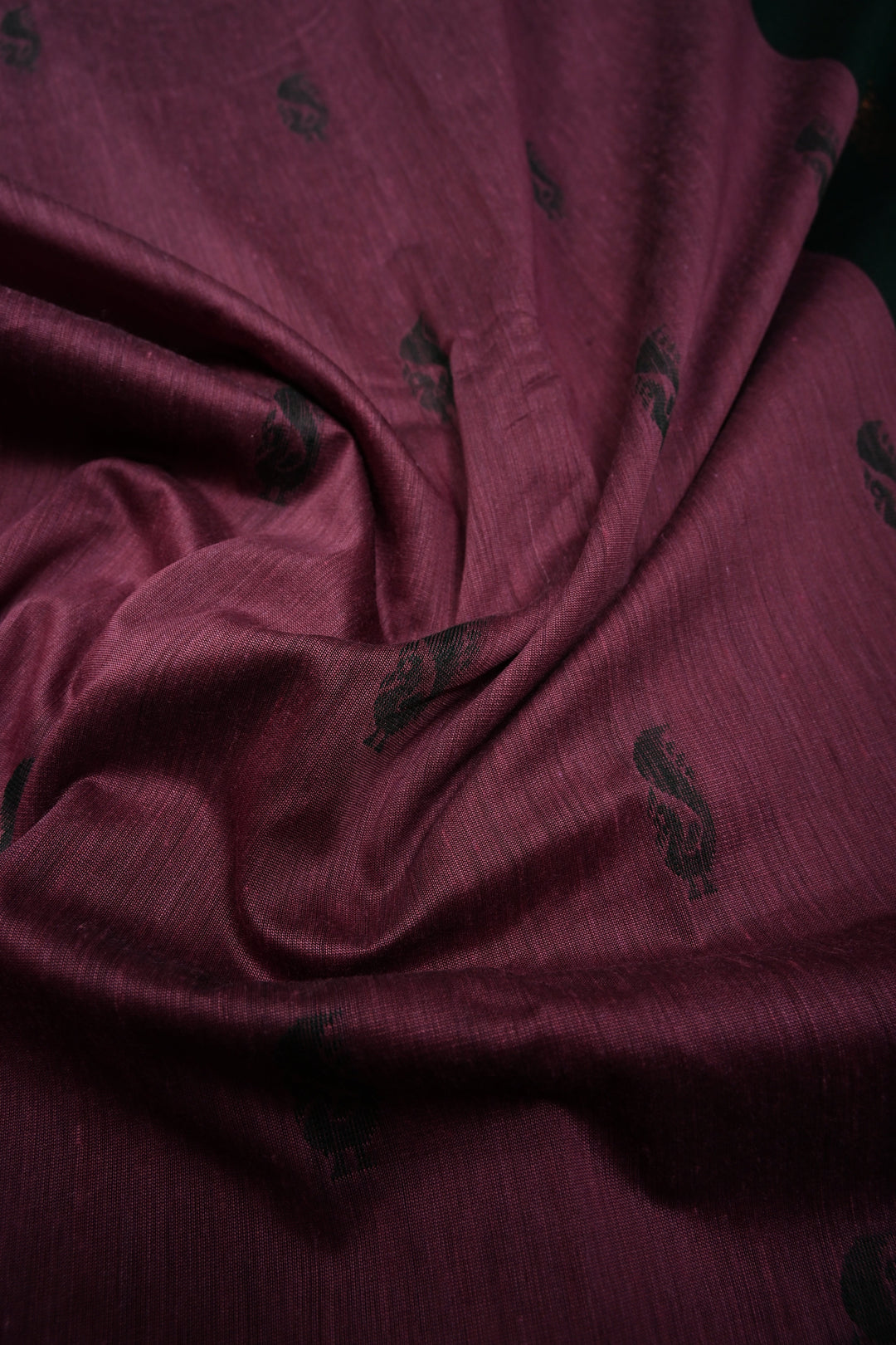 Dark Mauve Cotton Silk Saree with Thread Buttas and Contrast Zari Borders | SHOBITAM
