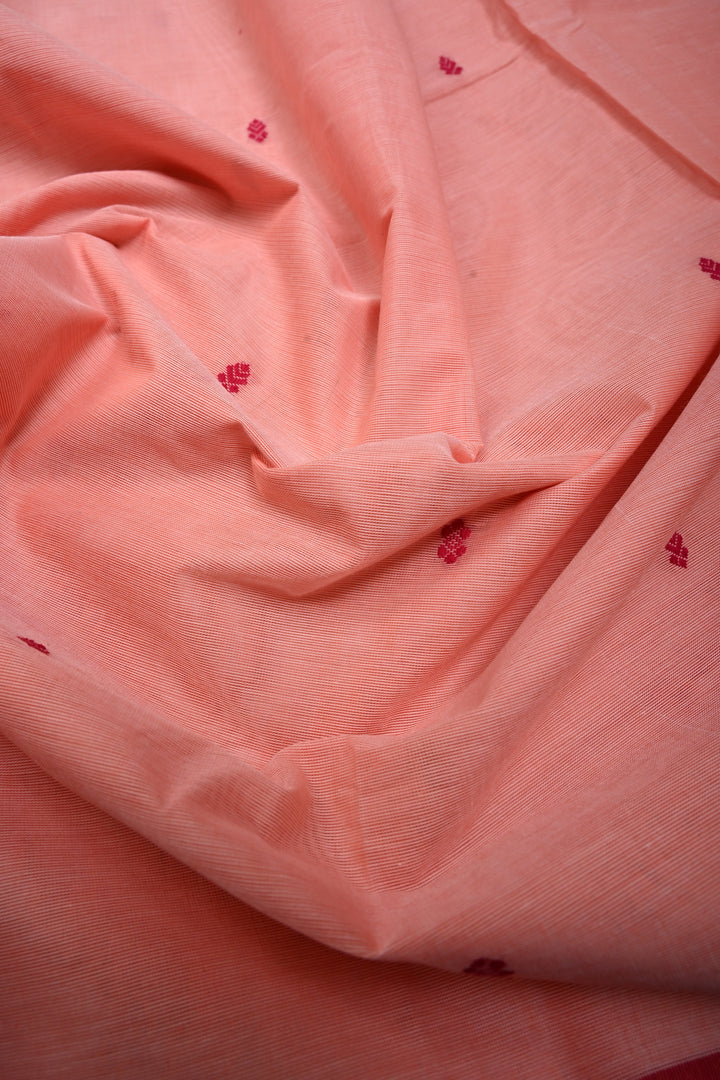 Rose Pink Kanchi Cotton Saree with Thread Buttas and Contrast Zari Borders | SHOBITAM