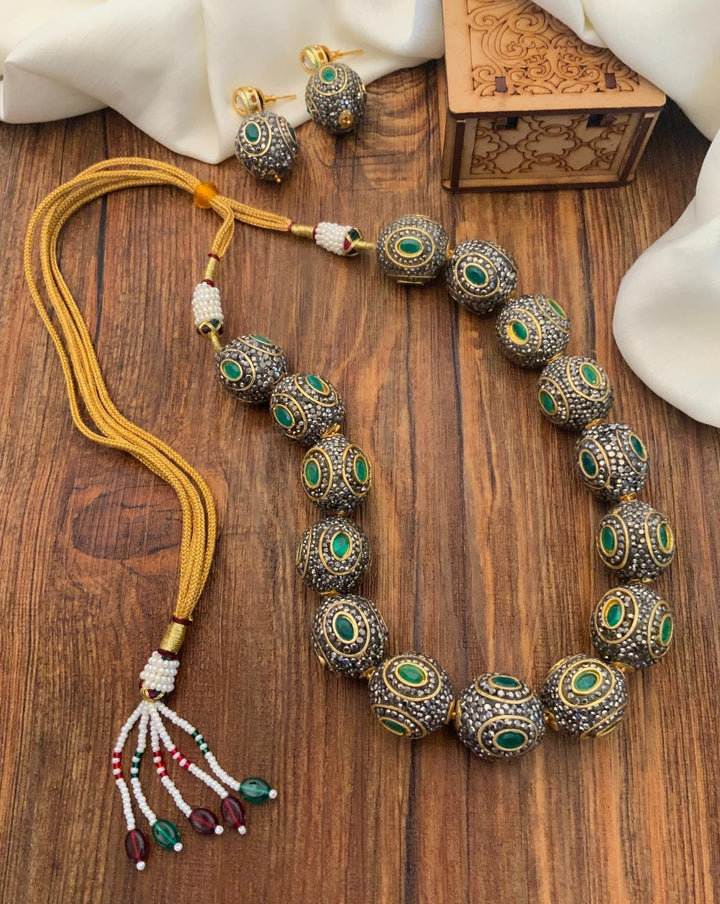 High Quality Round Jaipuri Beads Big Ball Mala Set  | SHOBITAM