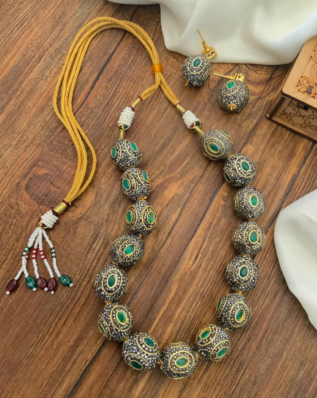 High Quality Round Jaipuri Beads Big Ball Mala Set  | SHOBITAM
