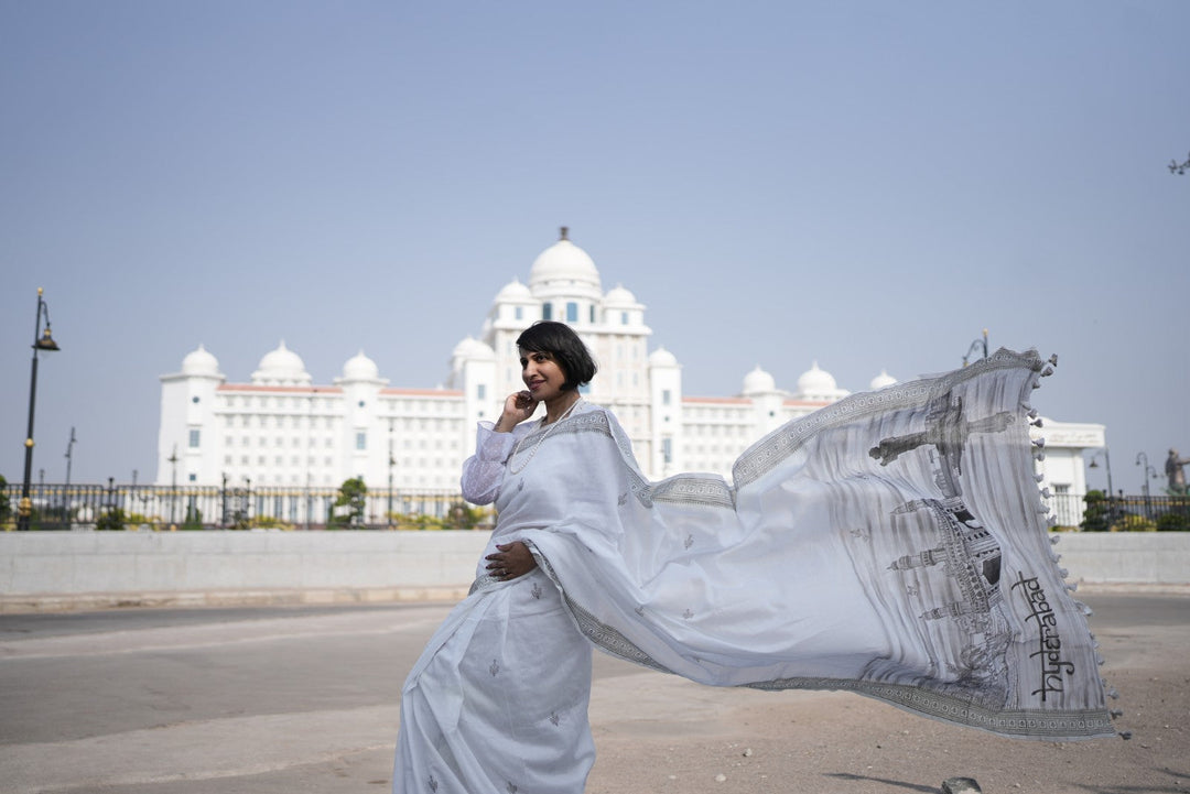My City, My Saree - HYDERABAD :Designer Hand Painted Cotton Saree  | SHOBITAM