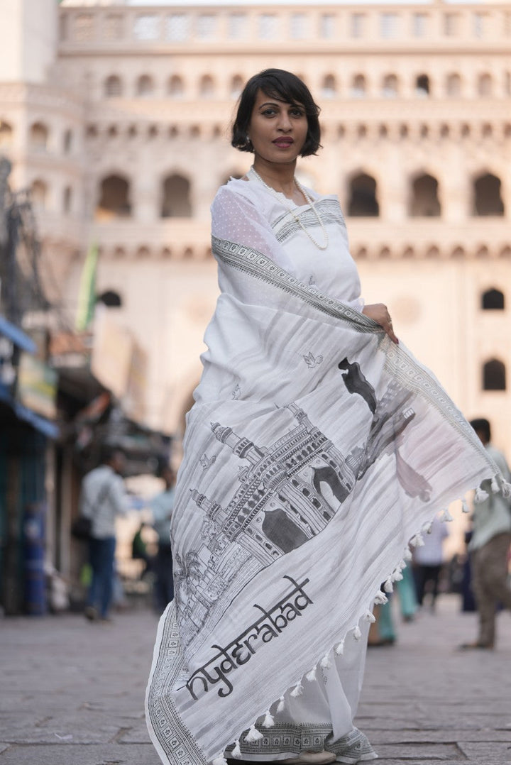 My City, My Saree - HYDERABAD :Designer Hand Painted Cotton Saree  | SHOBITAM