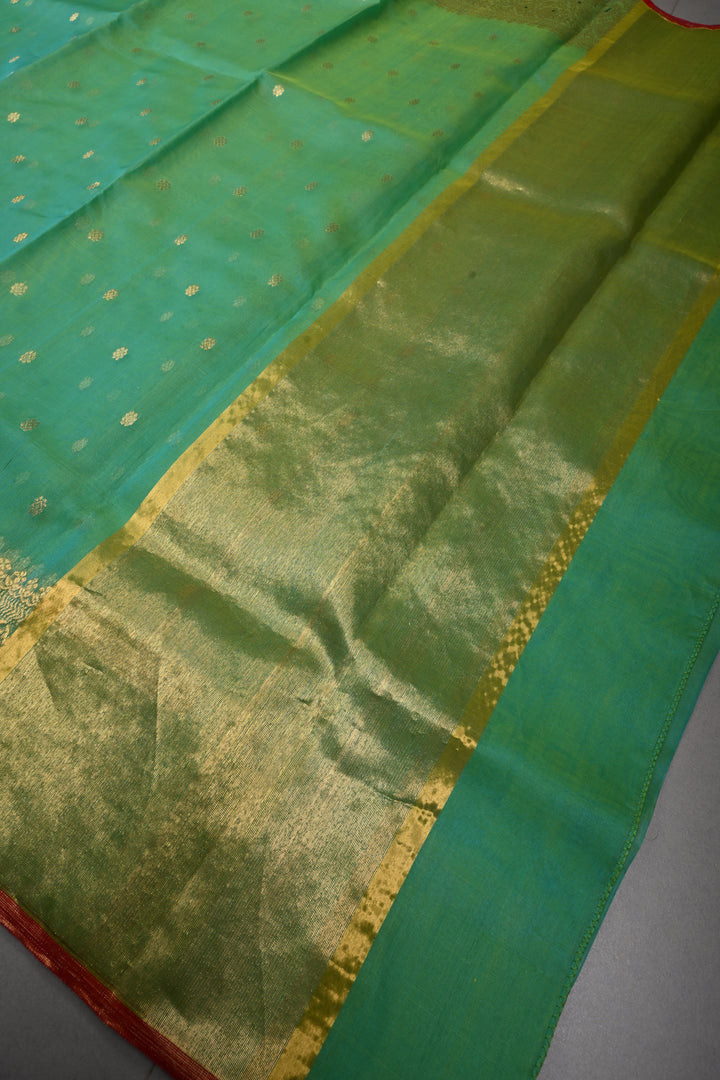 Green Dual tone Chanderi Silk Saree with Chunri Zari Buttis and Meenakari Zari Borders | SHOBITAM