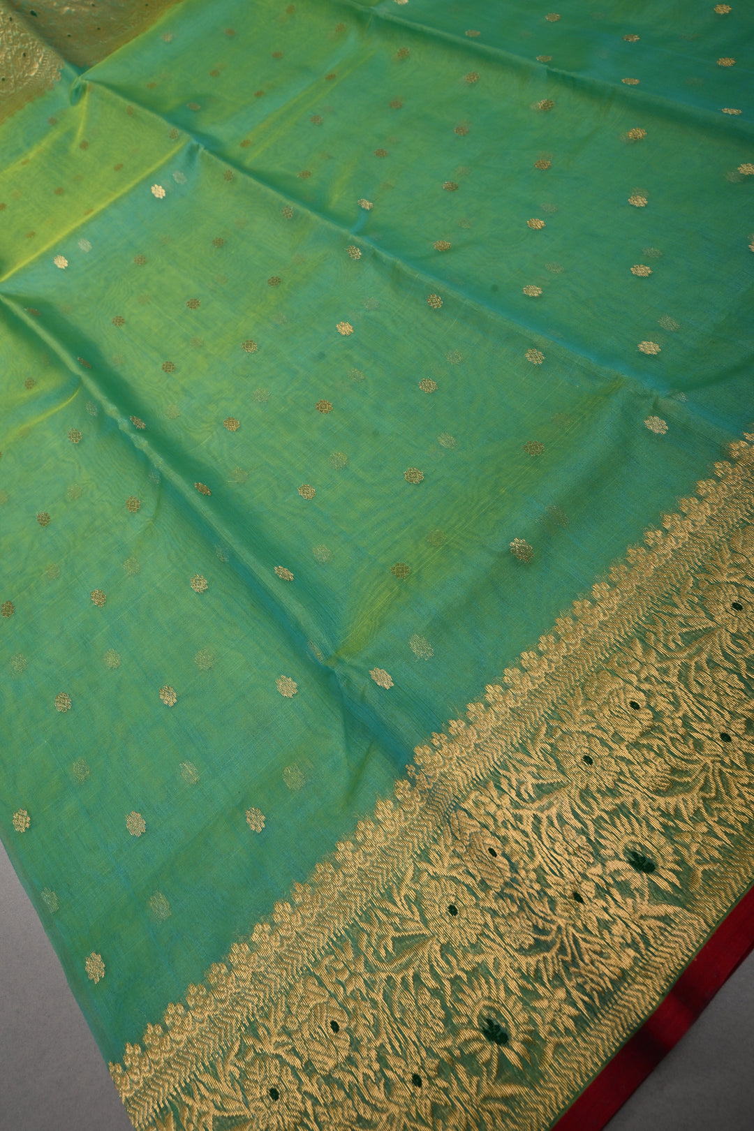 Green Dual tone Chanderi Silk Saree with Chunri Zari Buttis and Meenakari Zari Borders | SHOBITAM