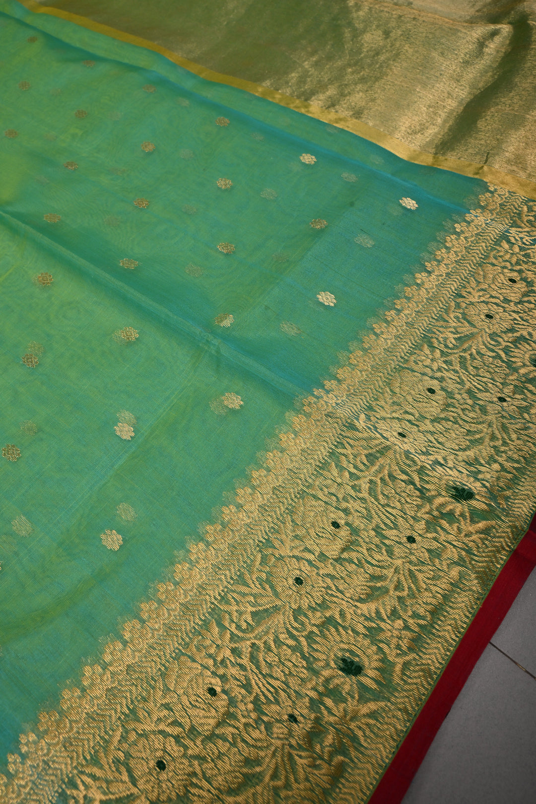 Green Dual tone Chanderi Silk Saree with Chunri Zari Buttis and Meenakari Zari Borders | SHOBITAM