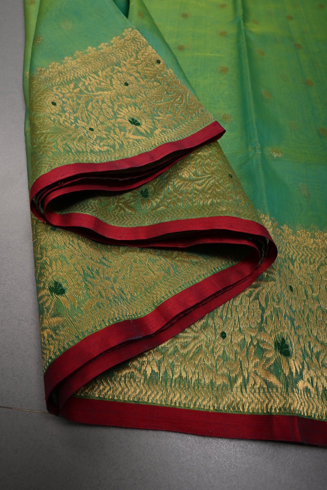 Green Dual tone Chanderi Silk Saree with Chunri Zari Buttis and Meenakari Zari Borders | SHOBITAM