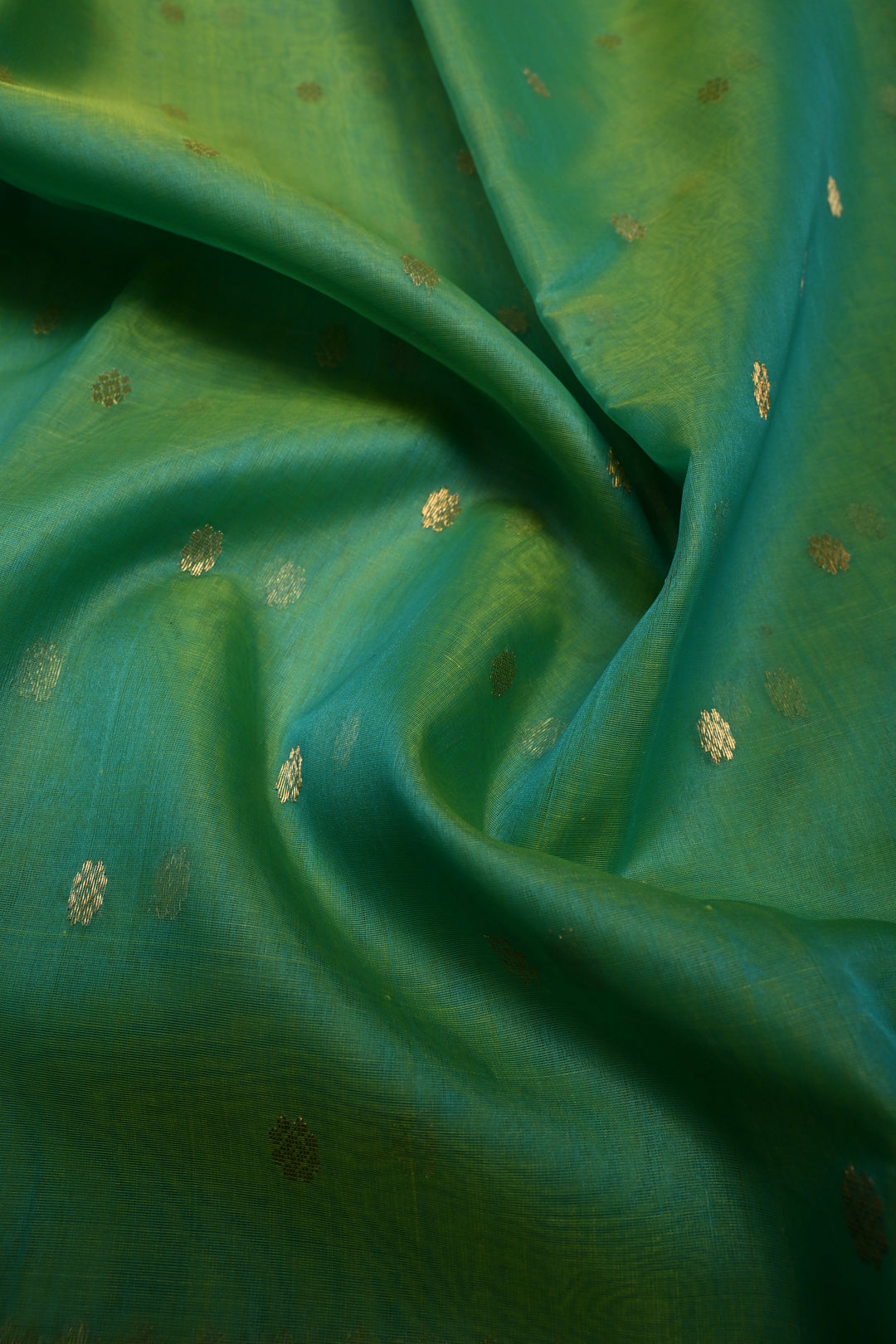 Green Dual tone Chanderi Silk Saree with Chunri Zari Buttis and Meenakari Zari Borders | SHOBITAM