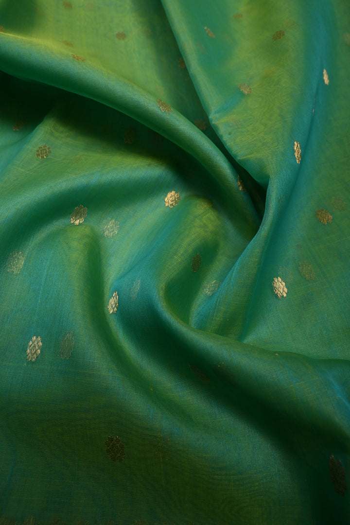 Green Dual tone Chanderi Silk Saree with Chunri Zari Buttis and Meenakari Zari Borders | SHOBITAM