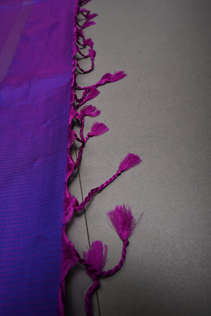 Blue-Purple Dual Tone Borderless Kanjivaram Soft Silk Saree with Vairaoosi Temple Design  | SILK MARK CERTIFIED | SHOBITAM