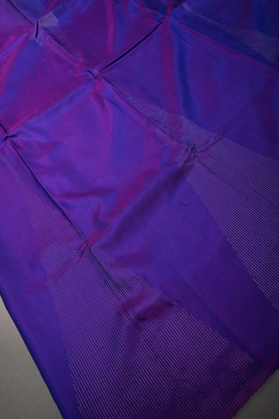 Blue-Purple Dual Tone Borderless Kanjivaram Soft Silk Saree with Vairaoosi Temple Design  | SILK MARK CERTIFIED | SHOBITAM
