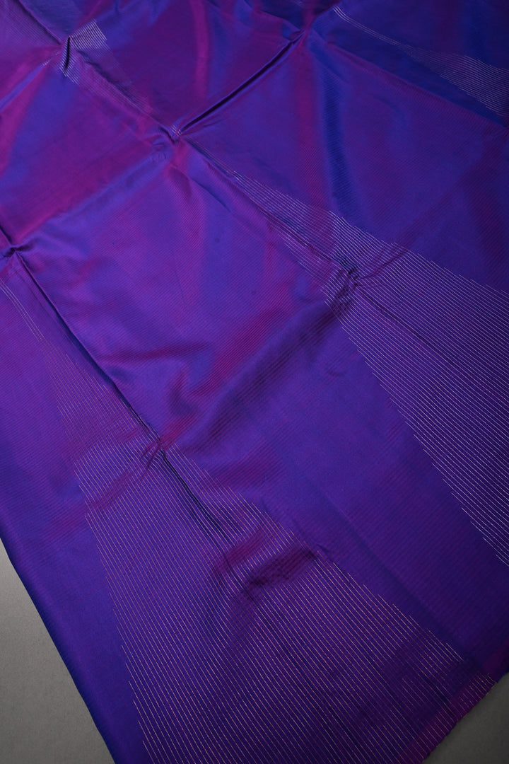 Blue-Purple Dual Tone Borderless Kanjivaram Soft Silk Saree with Vairaoosi Temple Design  | SILK MARK CERTIFIED | SHOBITAM