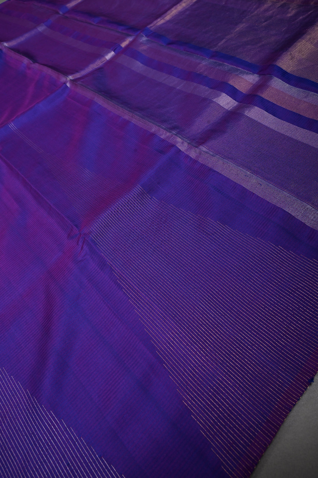 Blue-Purple Dual Tone Borderless Kanjivaram Soft Silk Saree with Vairaoosi Temple Design  | SILK MARK CERTIFIED | SHOBITAM