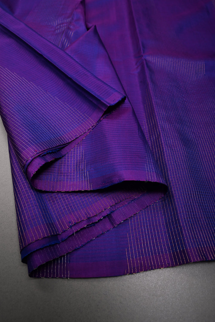 Blue-Purple Dual Tone Borderless Kanjivaram Soft Silk Saree with Vairaoosi Temple Design  | SILK MARK CERTIFIED | SHOBITAM