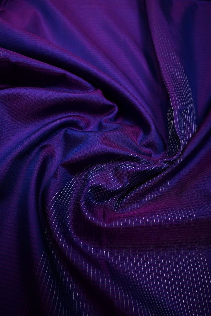 Blue-Purple Dual Tone Borderless Kanjivaram Soft Silk Saree with Vairaoosi Temple Design  | SILK MARK CERTIFIED | SHOBITAM