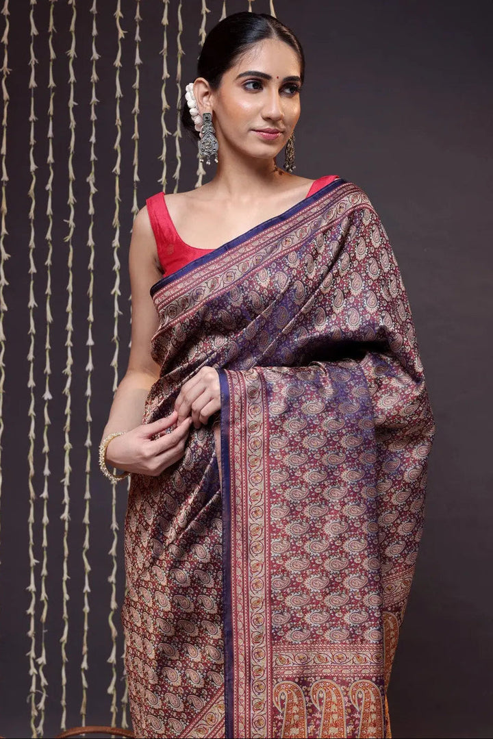 Unique Dark Purple Handloom Pure Silk Tanchoi Banarasi Saree | SILK MARK CERTIFIED | SHOBITAM