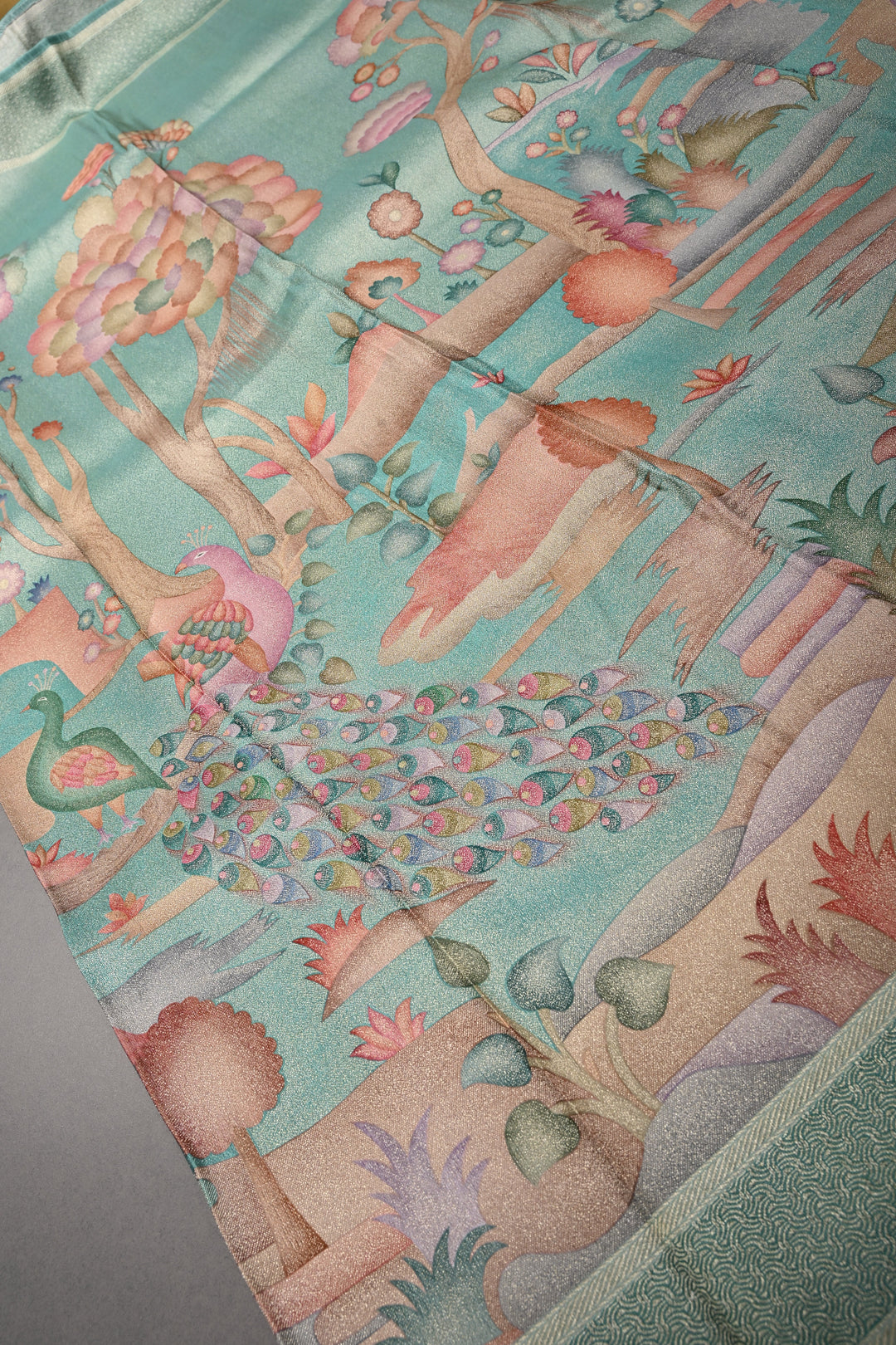 Green Woven Viscose Position Print Saree With and Zari Border | SHOBITAM