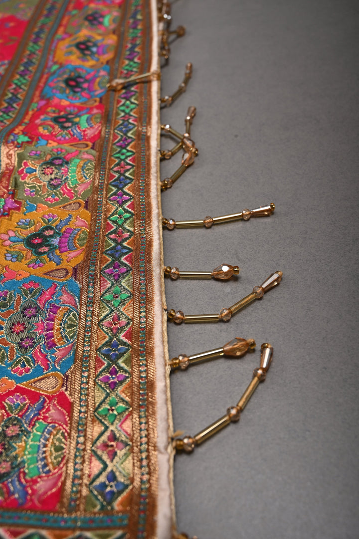 Taupe Satin Brocade Weaving Saree and Meenakari Zari Border | SHOBITAM