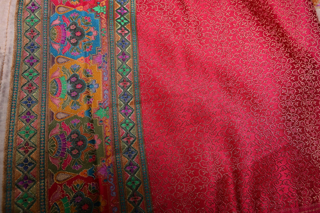 Taupe Satin Brocade Weaving Saree and Meenakari Zari Border | SHOBITAM