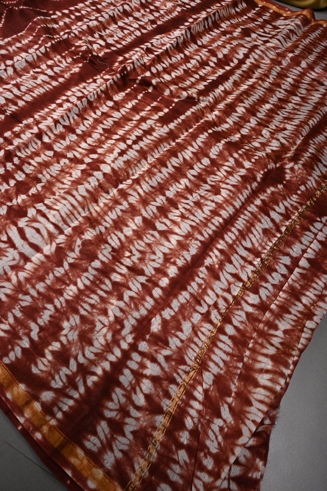 Maroon Shibori Bagru Handblock Chanderi Silk Cotton Saree | SHOBITAM
