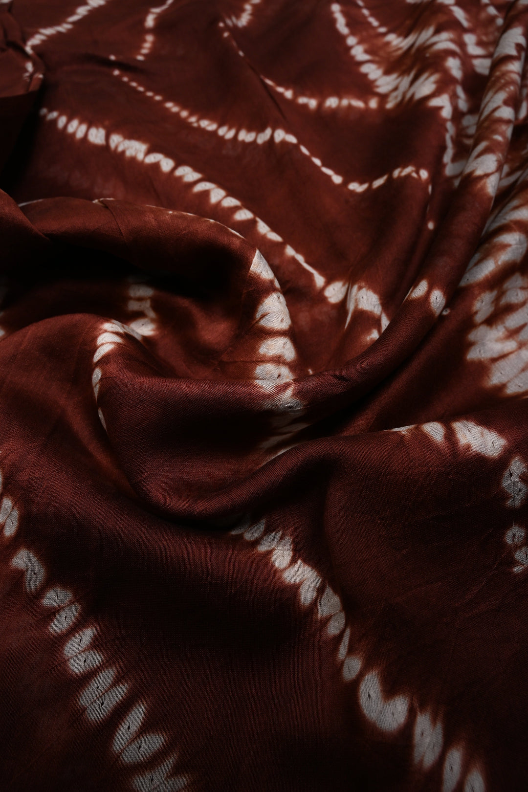 Maroon Shibori Bagru Handblock Chanderi Silk Cotton Saree | SHOBITAM
