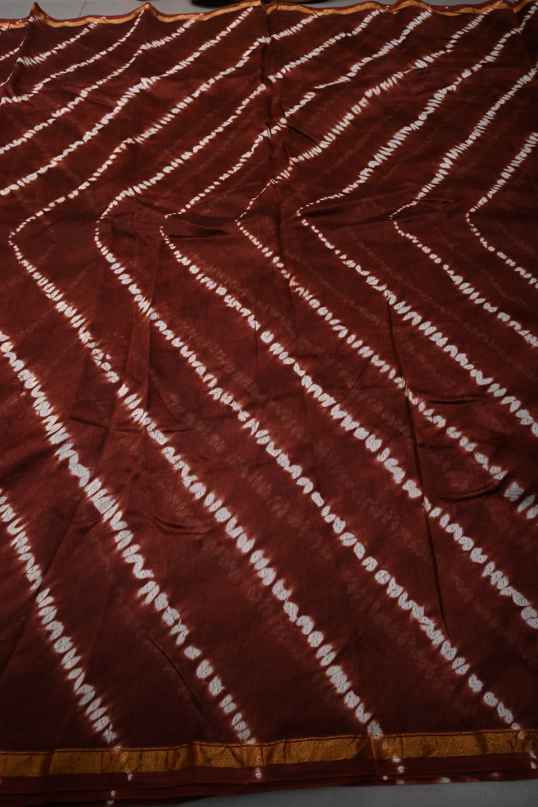 Maroon Shibori Bagru Handblock Chanderi Silk Cotton Saree | SHOBITAM