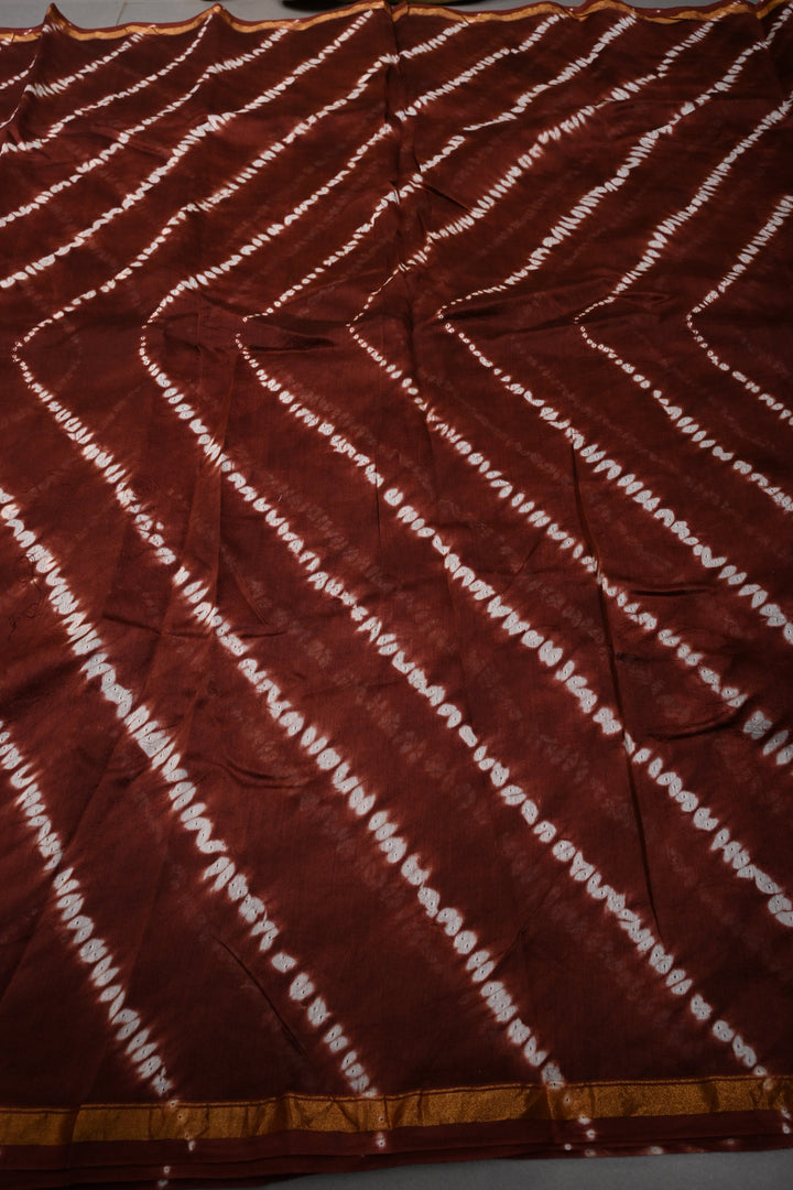 Maroon Shibori Bagru Handblock Chanderi Silk Cotton Saree | SHOBITAM