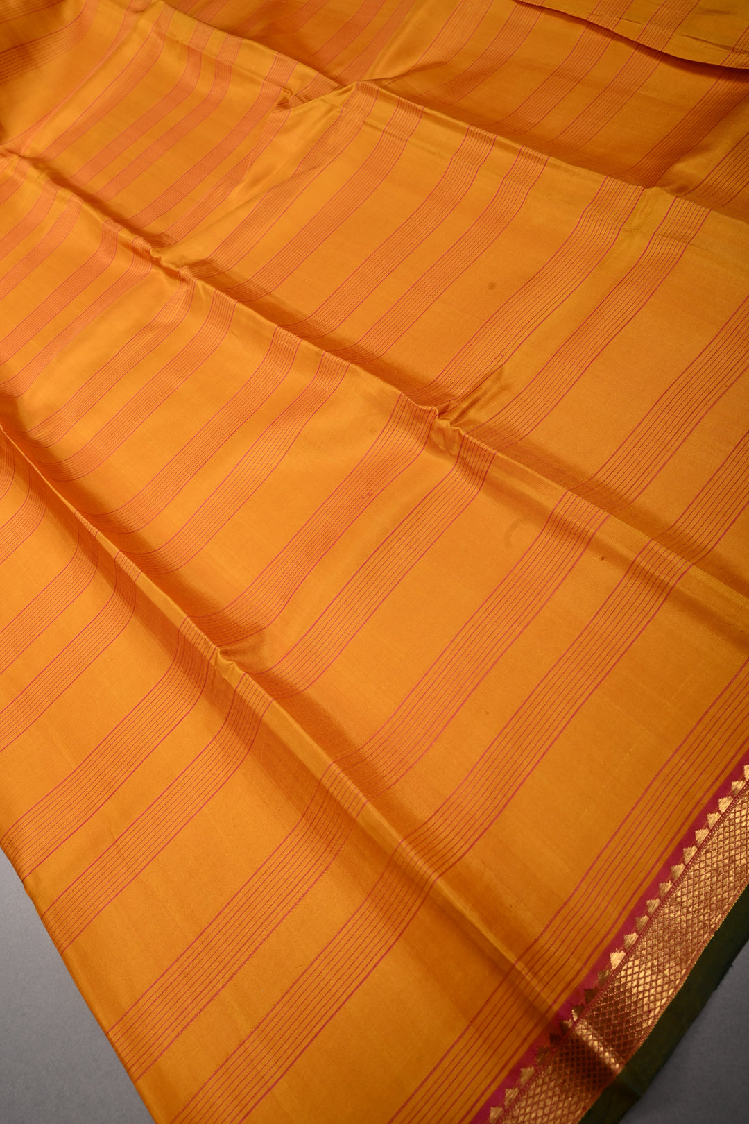 Mustard Yellow  Kanjivaram Silk Saree with Stripes Pattern and Contrast Minimal Zari Border | SILK MARK CERTIFIED | SHOBITAM