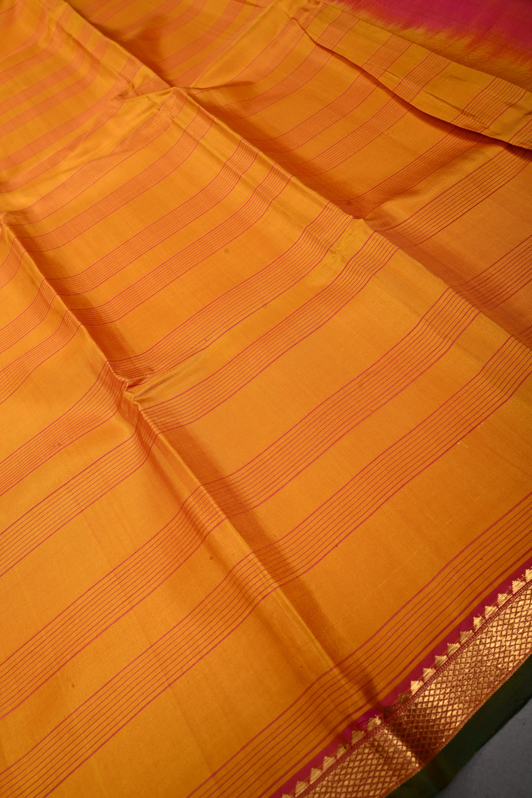 Mustard Yellow  Kanjivaram Silk Saree with Stripes Pattern and Contrast Minimal Zari Border | SILK MARK CERTIFIED | SHOBITAM