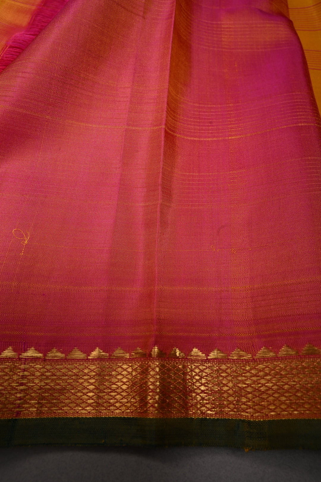 Mustard Yellow  Kanjivaram Silk Saree with Stripes Pattern and Contrast Minimal Zari Border | SILK MARK CERTIFIED | SHOBITAM