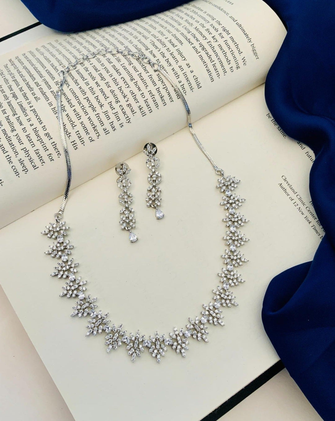 Elegant Crystal Floral Necklace Set with Earrings | SHOBITAM