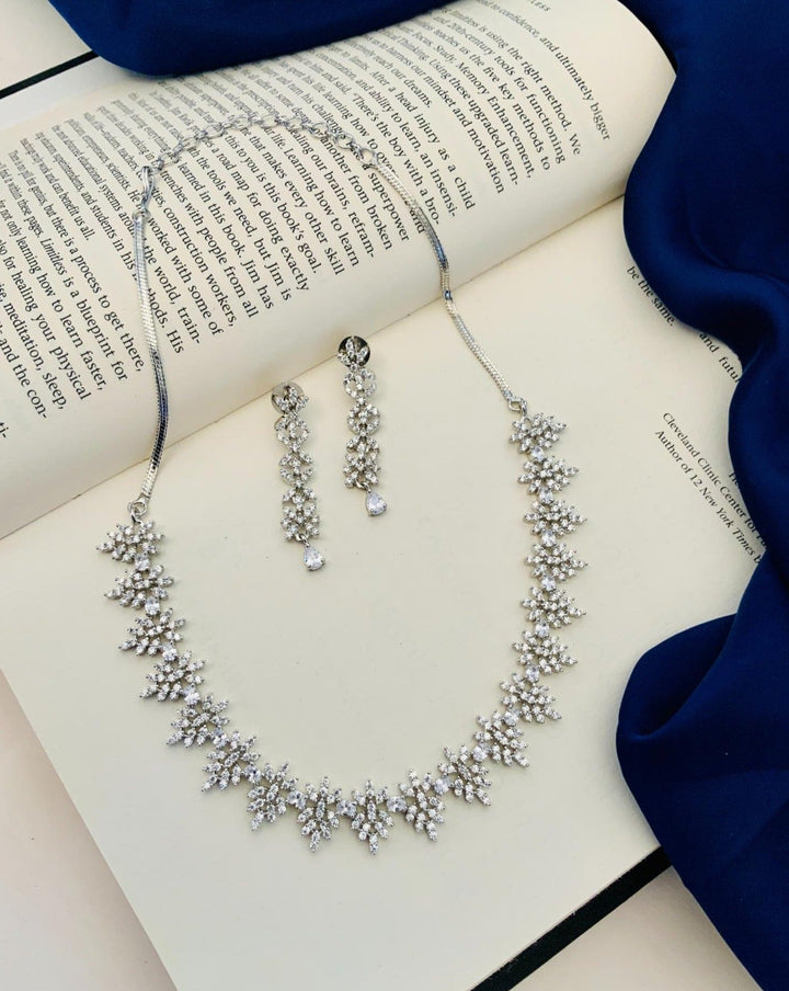 Elegant Crystal Floral Necklace Set with Earrings | SHOBITAM