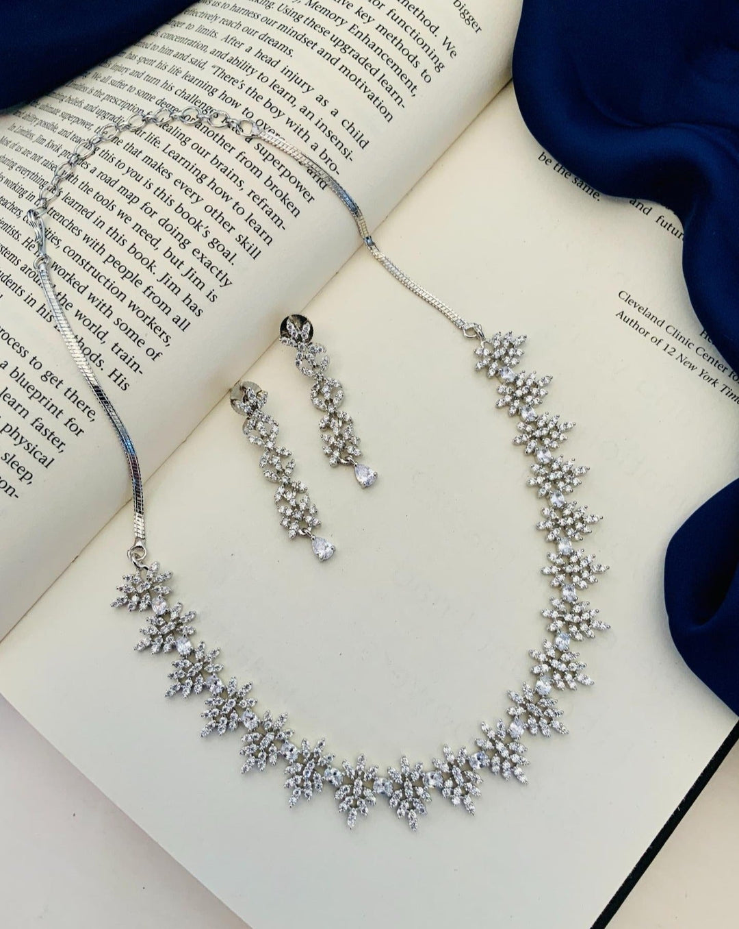 Elegant Crystal Floral Necklace Set with Earrings | SHOBITAM