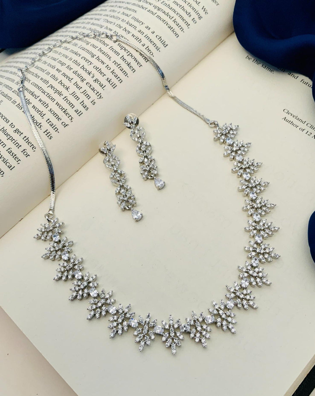 Elegant Crystal Floral Necklace Set with Earrings | SHOBITAM