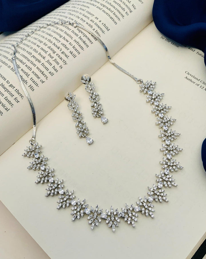 Elegant Crystal Floral Necklace Set with Earrings | SHOBITAM