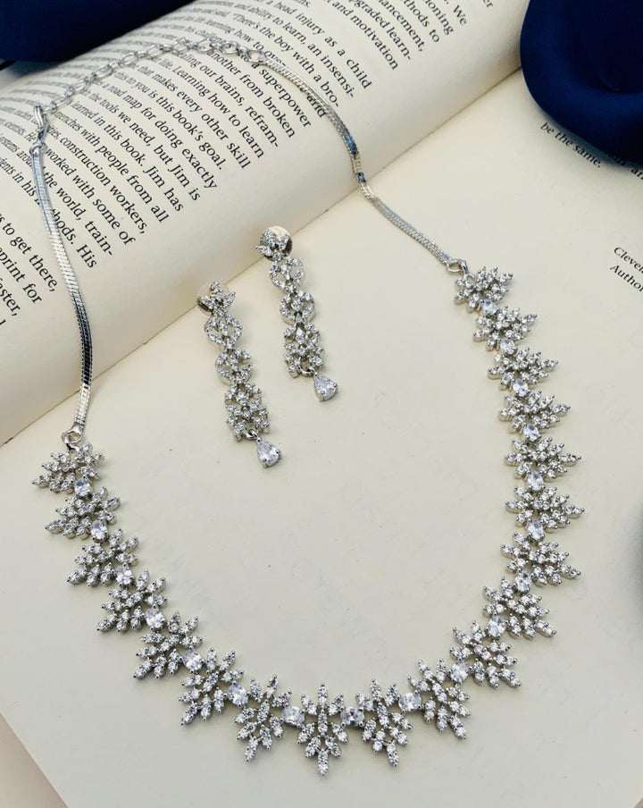 Elegant Crystal Floral Necklace Set with Earrings | SHOBITAM