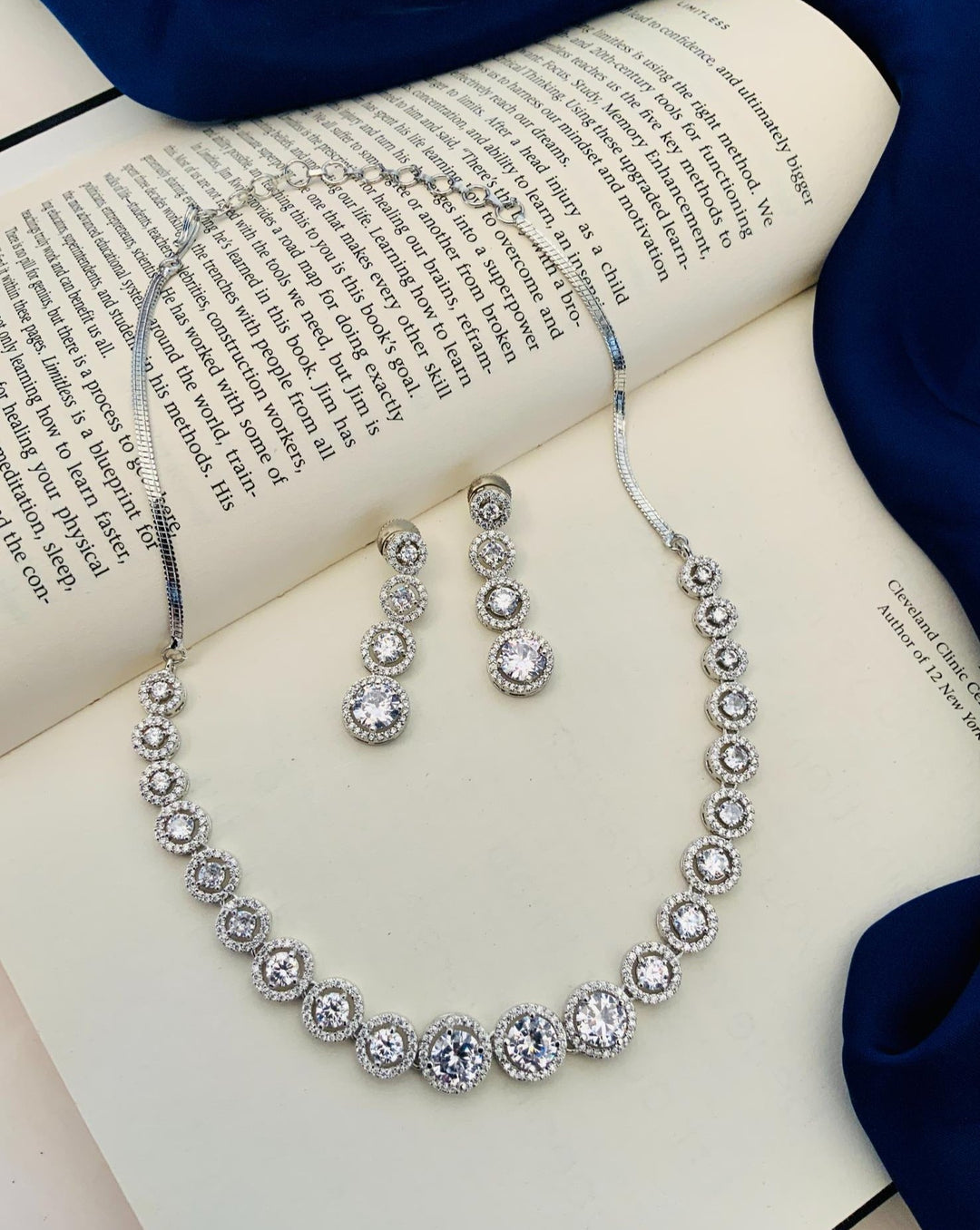 Luxury American Diamond Necklace Set with Earrings | SHOBITAM