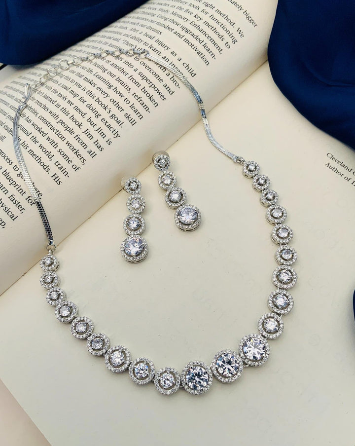 Luxury American Diamond Necklace Set with Earrings | SHOBITAM