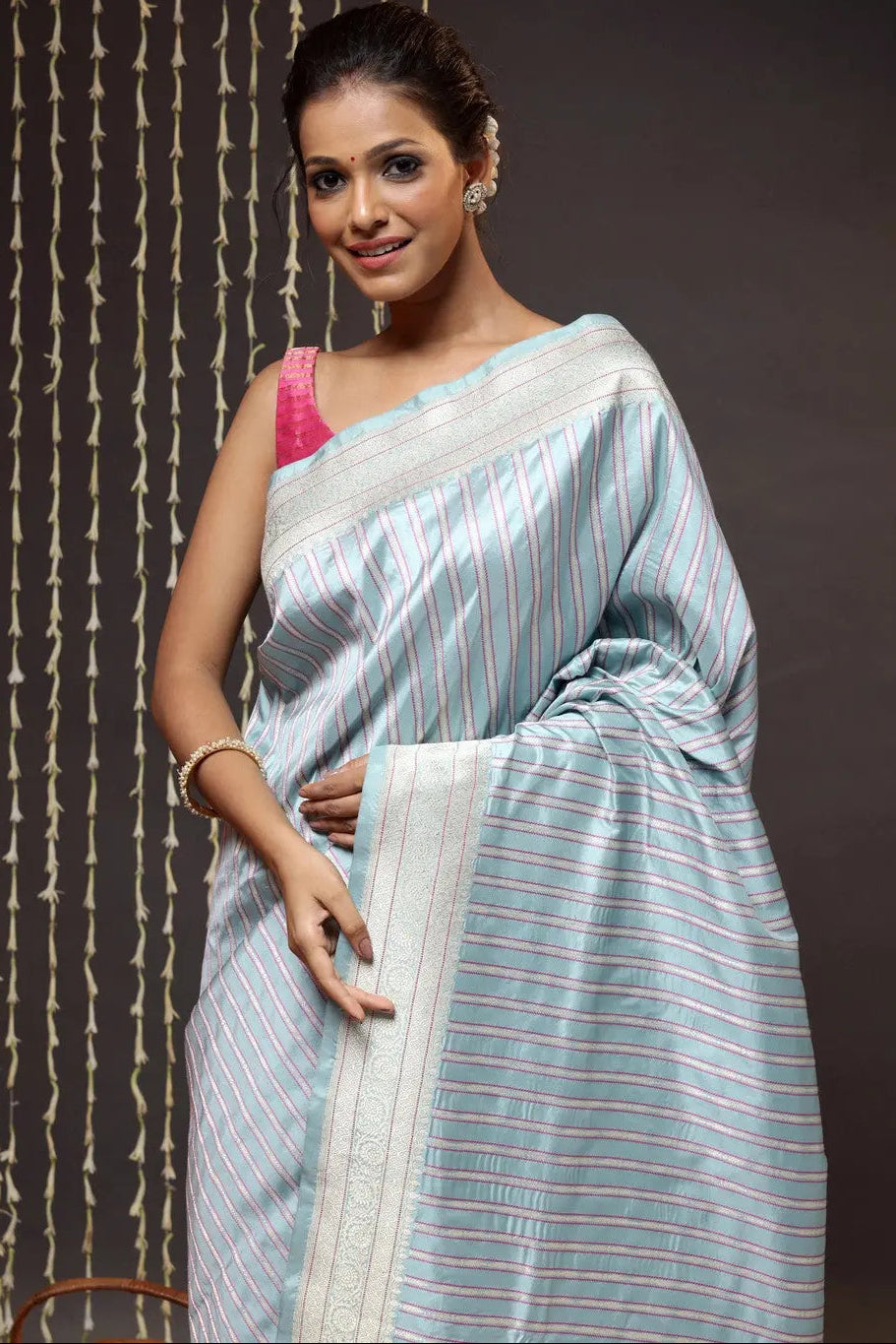 Exquisite Arctic Blue Pure Silk Brocade Banarasi Saree | SILK MARK CERTIFIED | SHOBITAM